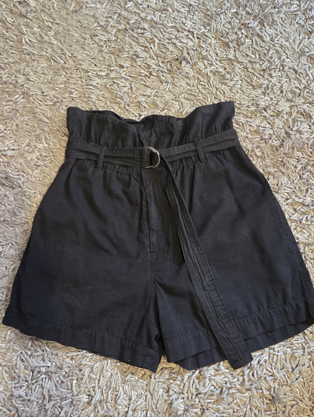 Bassike Black Cotton High Waisted Paperbag Shorts AU 2 W28